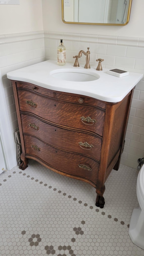 Antique Dresser Vanity: Restored To Your Specifications Wood Bathroom Sink Cabinet 25" to 36" Wide