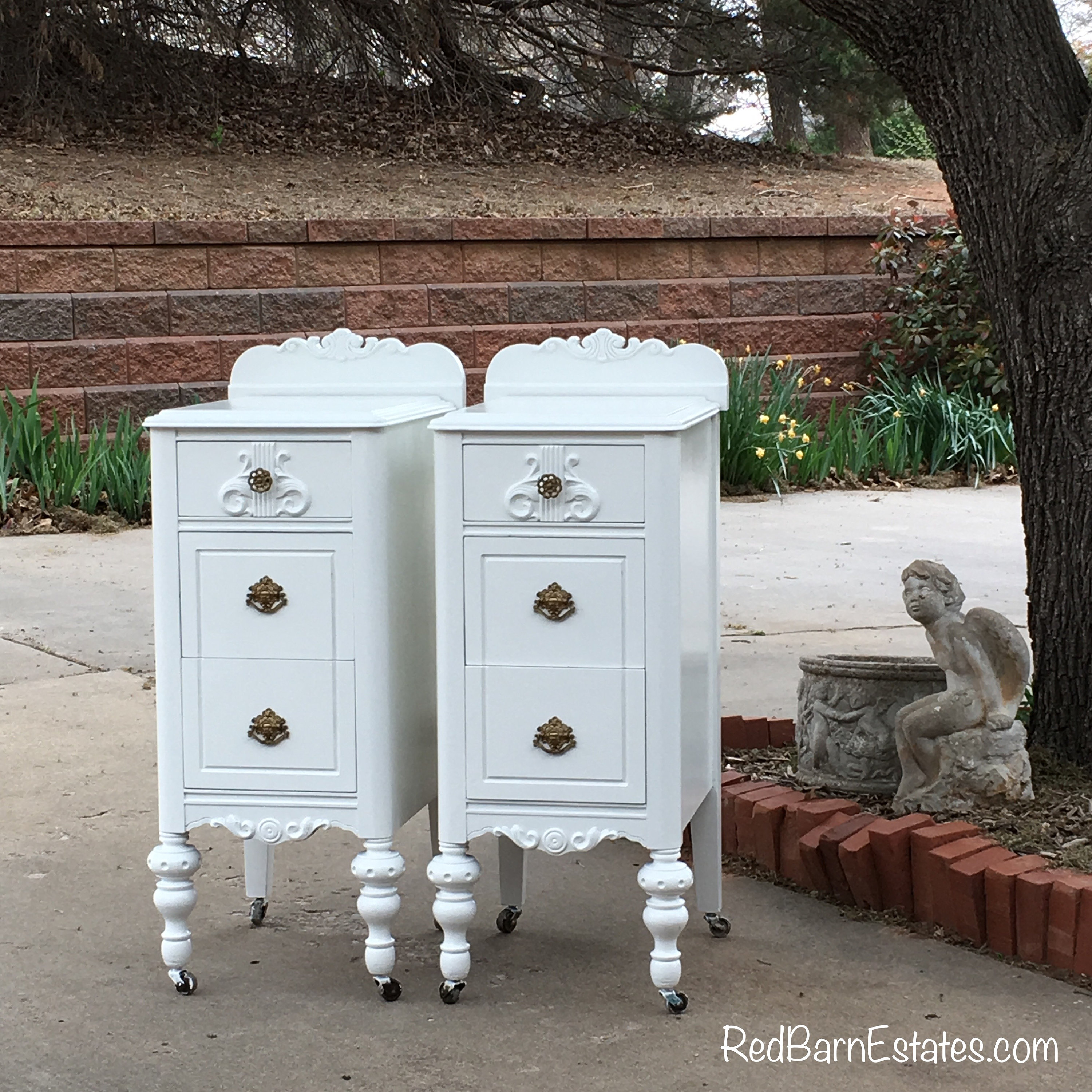 Pair Antique NIGHTSTANDS Shabby Chic Painted Nightstands Bedside