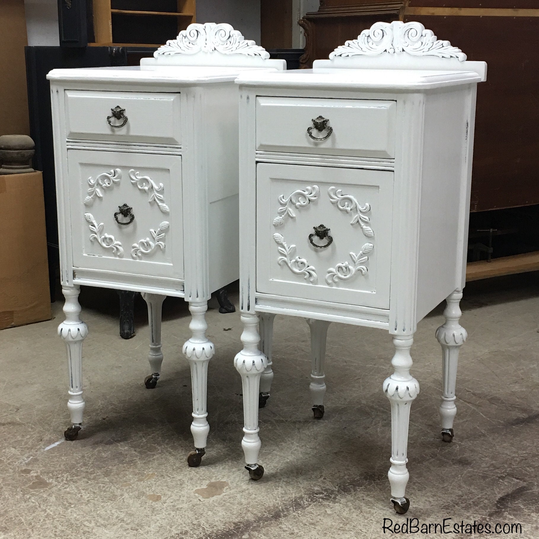 Pair Antique NIGHTSTANDS Shabby Chic Painted Nightstands Bedside