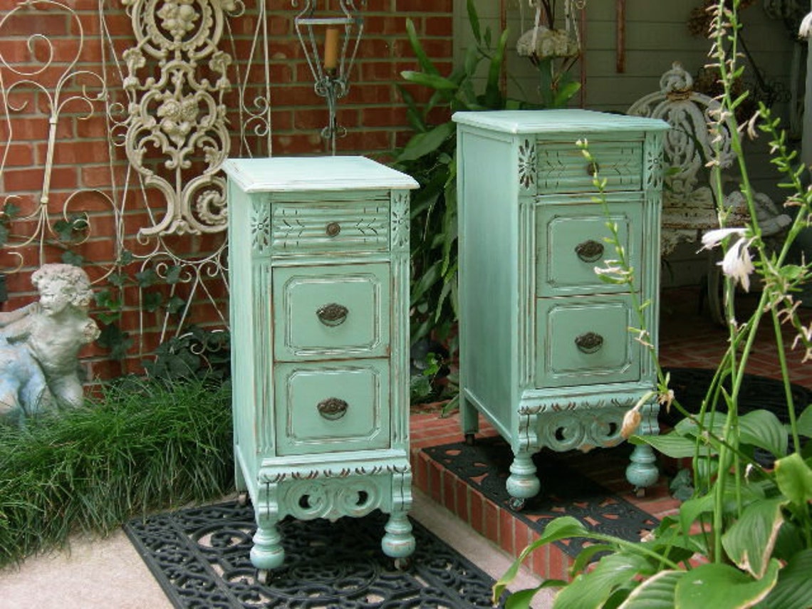 PAINTED ANTIQUE NIGHTSTANDS Pair Of Nightstands Custom Etsy