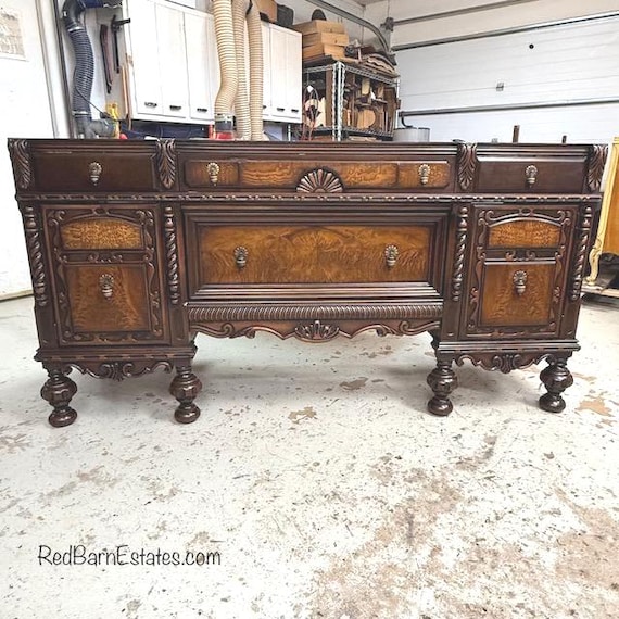 72" Inch Antique Furniture Bathroom Vanity, With Double Sink Area, 1900s Victorian for Luxe Master Bath,  2 Tone Wood Finish STUNNING!