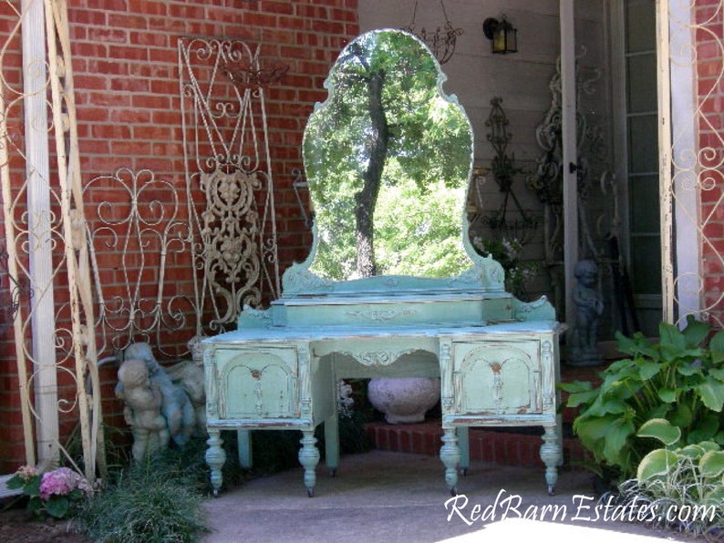 MAKEUP VANITY Custom Order An Antique Dresser Shabby Chic Painted Distressed Restored Bedroom Furniture BREATHTAKING image 4