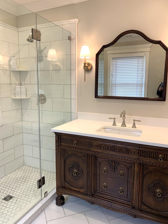 Antique Bathroom Vanity: Custom Farmhouse Style Conversion 60" Walnut Mahogany Oak Pine