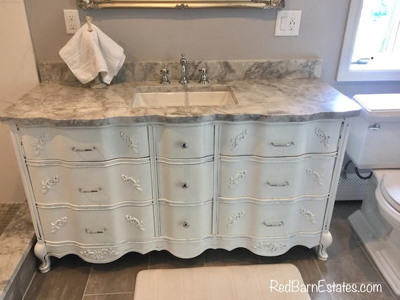 Custom French Provincial Bathroom Vanity: Upcycled Vintage Cabinet (49" - 60" Wide)