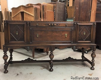 Antique Wood Bath Vanity: Custom Farmhouse Buffet or Cottage Dresser Conversion, 49" to 60" - 5 ft
