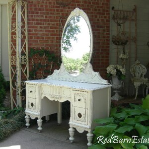 MAKEUP VANITY Custom Order An Antique Dresser Shabby Chic Painted Distressed Restored Bedroom Furniture BREATHTAKING image 3