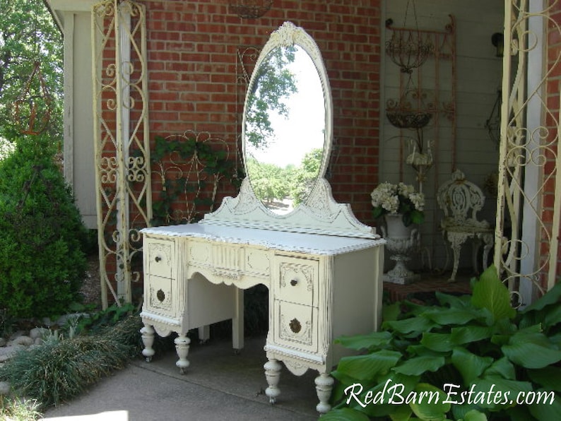 MAKEUP VANITY Custom Order An Antique Dresser Shabby Chic Painted Distressed Restored Bedroom Furniture BREATHTAKING image 3