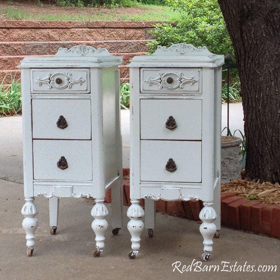 PAINTED ANTIQUE NIGHTSTANDS Pair of Nightstands Custom Sourced