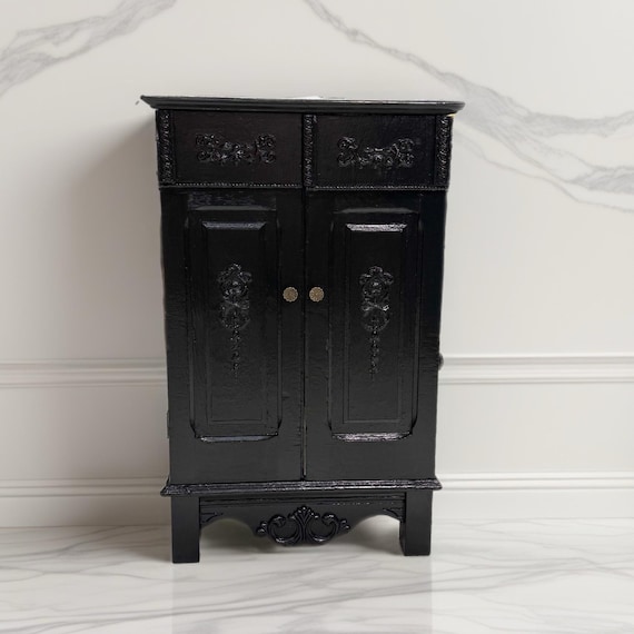 Converted Small Antique Furniture To Bathroom Vanity: Black Gloss Painted.  22" Wide x 35" High