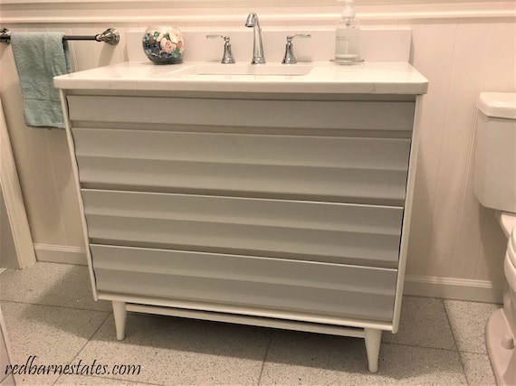 MID CENTURY Modern Bathroom Vanity Custom Converted From a 1950's Dresser Painted Bathroom Vanities Midcentury Modern 30 to 48 wide