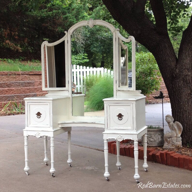 MAKEUP VANITY Custom Order An Antique Dresser Shabby Chic Painted Distressed Restored Bedroom Furniture BREATHTAKING image 7