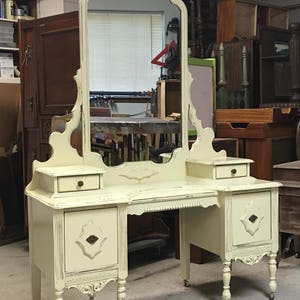 MAKEUP VANITY Custom Order An Antique Dresser Shabby Chic Painted Distressed Restored Bedroom Furniture BREATHTAKING image 6