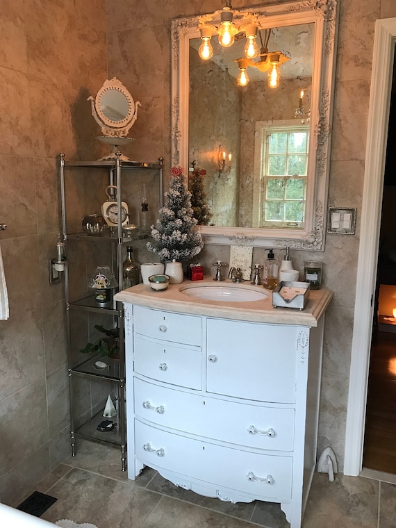 BATHROOM VANITY - Custom Order To Be Modified From Antique Dresser - Painted - Distressed - Restoration Remodel Bath Vanities