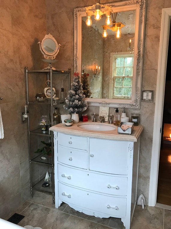 BATHROOM VANITY - Custom Order To Be Modified From Antique Dresser - Painted - Distressed - Restoration Remodel Bath Vanities