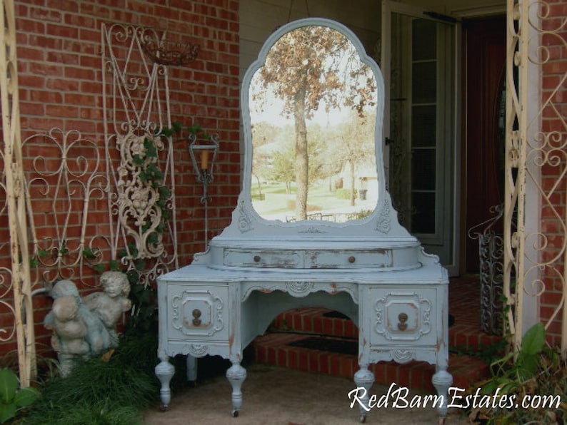 MAKEUP VANITY Custom Order An Antique Dresser Shabby Chic Painted Distressed Restored Bedroom Furniture BREATHTAKING image 2