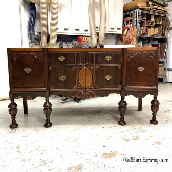 66" Inch Antique Furniture Bathroom Vanity, With Double Sink Area, 1900s Victorian for Luxe Master Bath,  2 Tone Wood Finish