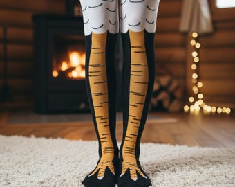 Podkolanówki z motywem łapki kurczaka, pończochy z nadrukiem zwierzęcym