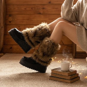 Y2K Faux Fur Leg Warmers | Harajuku Winter Furry Boot Covers | Vintage Punk Goth Legging Socks | Soft Plush Cosplay Accessories for Women