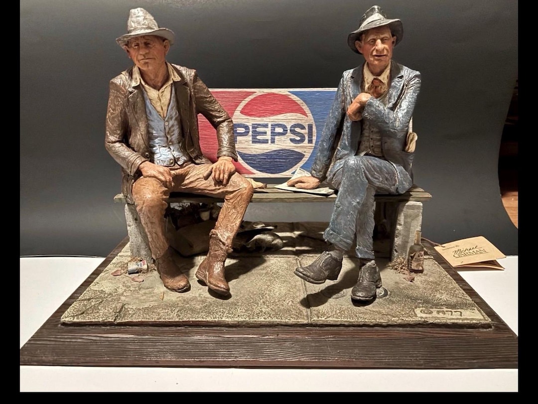 彫刻家 マイケルガーマン作 アンティーク彫刻　アメリカンインテリア ペプシベンチ Michael Garman Sculpture Older Gentlemen on Pepsi Park Bench