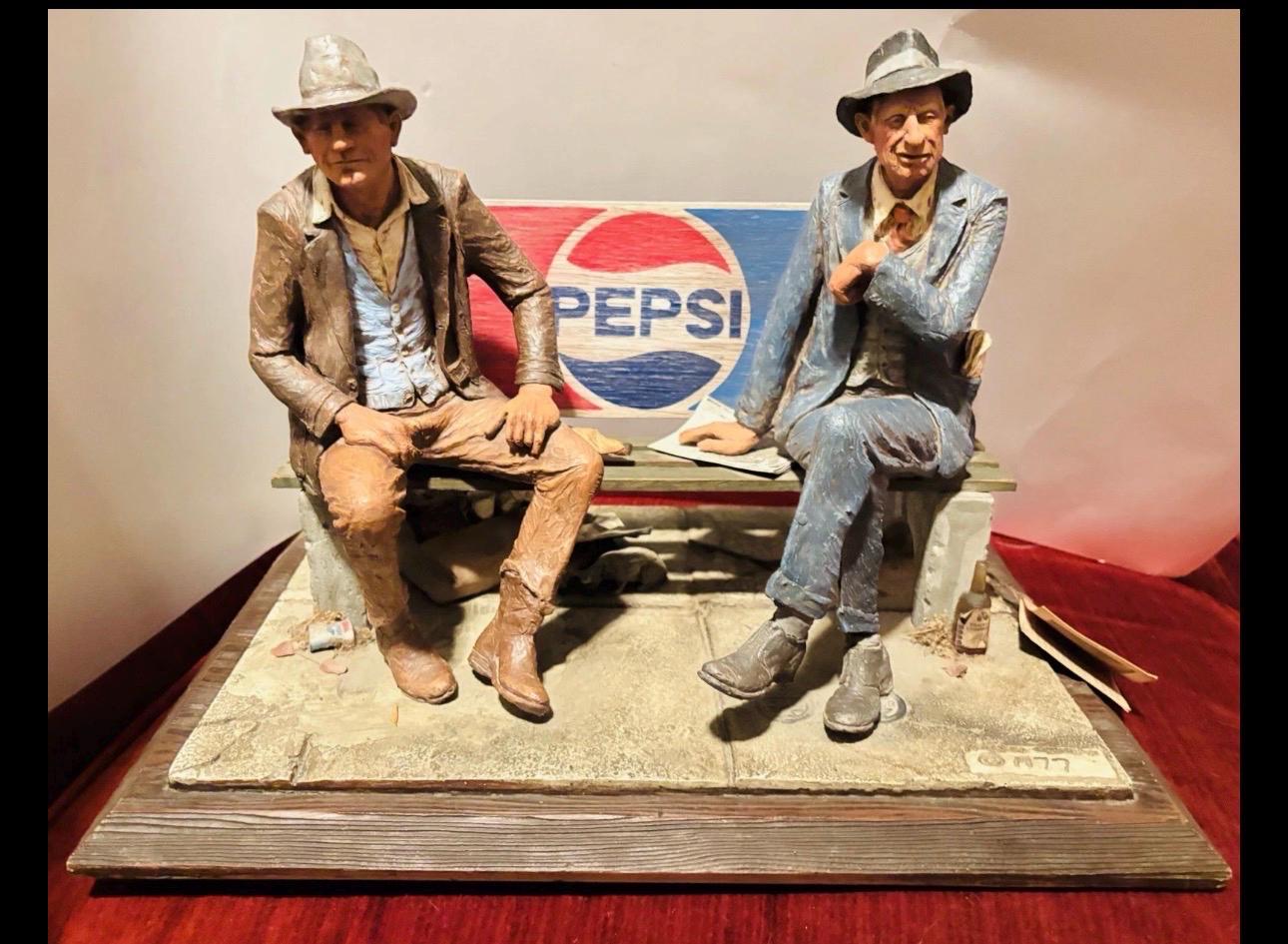 彫刻家 マイケルガーマン作 アンティーク彫刻　アメリカンインテリア ペプシベンチ Michael Garman Sculpture Older Gentlemen on Pepsi Park Bench