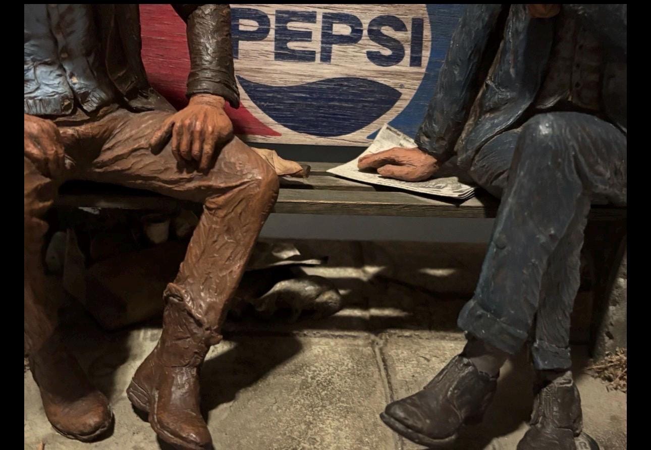 Michael Garman Sculpture Older Gentlemen on Pepsi Park Bench