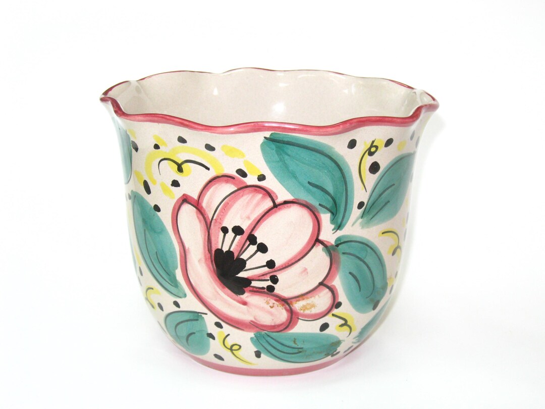 De Ruta Cachepot Deruta Mid Century Mod Pottery Flower Power Pot Planter; Vintage Hand ...