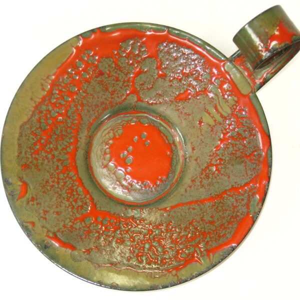 Hanova of Pasadena California Red Enamel Candle Holder - Mid Century Modern Brutalist Metalwork