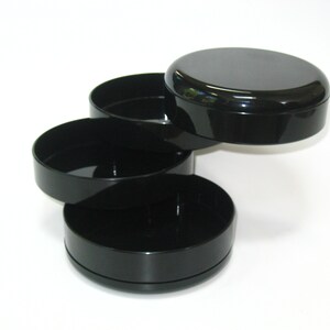 InterDesign Black Plastic Swivel Desk Organizer or 4 Tier Jewelry Box Complete w/ Lid - Rino Pirovano Mid Century Modern Storage Container