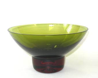 Bo Borgstrom Aseda Sommerso 2 Color Bubble Base 9"D Console Bowl;  Mid Century Modern Swedish Art Glass
