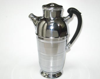 Farber Bros Krome Kraft Art Deco Cocktail Shaker Martini Mixer Black Bakelite Duck Handle