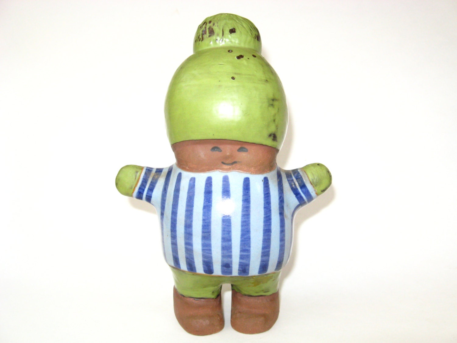 Lisa Larson Gustavsberg Sweden KALLE Figurine Signed w/ Label UNGAR Series Larson's Kids; Vintage MCM Pottery Little Girl in Snowsuit