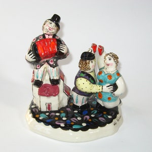 Noi Volkov Russian/American Signed Art Pottery Figurine; Fiddler on the Roof Dancing Couple; Hand Made Ceramic Judaica Figural Group