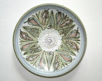 Denby GLYNBOURNE Glyn Colledge 13" Large Centerpiece Stoneware Bowl - Arabesque Leaf Design - Bourne England 1960s Art Pottery