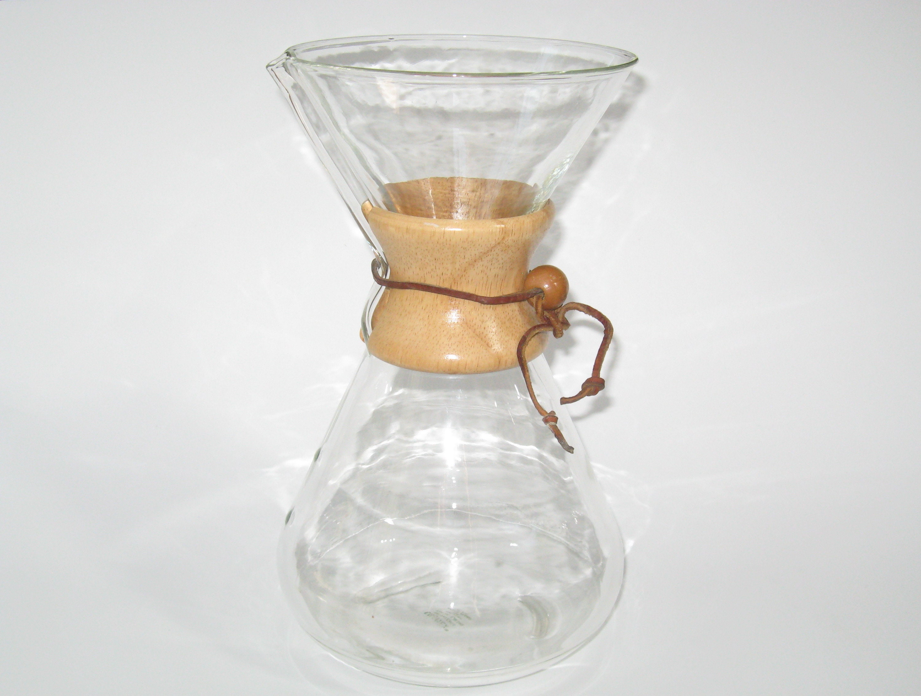 Vintage Chemex Pour Over Coffee Maker Pyrex Glass Wood Collar 9.5 Green  Stamp