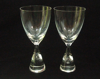 2 Holmegaard PRINCESS Claret Red Wine Glasses Teardrop Air Bubble Stems - Vintage Danish Modern Barware