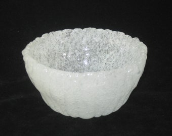 Murano Bollicine Frothy Bubbles Drapery Pleated Ribbed Glass Candle Holder Bowl; Vintage MCM Bollicine Venetian Mouth Blown Glass