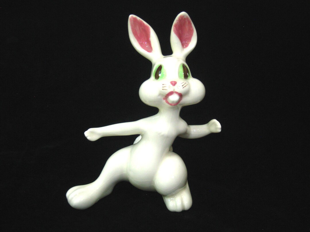 Kitsch Shiny Rabbit Retro Anthropomorphic Kitsch Bunny Rabbit Figurine; Vintage Mid Century ...