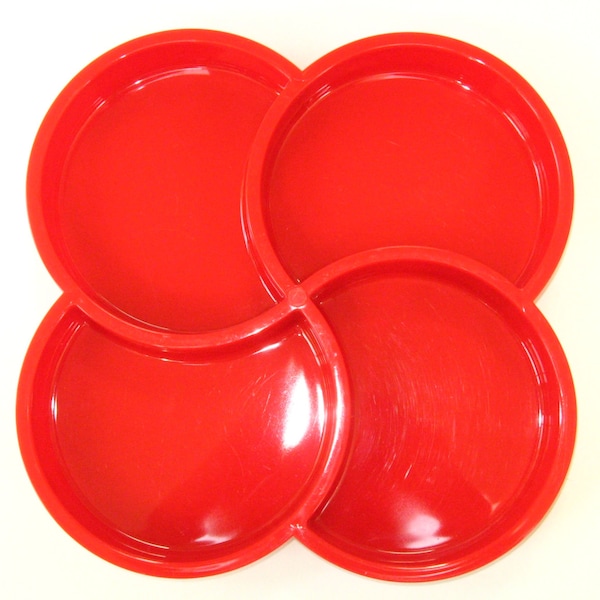 Dansk Designs Denmark Red Swirl Divided Plastic Snack Tray Gunnar Cyren EUC!- Vintage MCM 4 Section Melamine Server; 2 Available