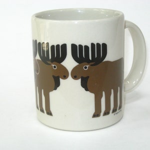 Taylor & Ng MINIMALS MOOSE HERD  Brown and Black Mug Coffee Cup;  Vintage Original Old 1970s Japan