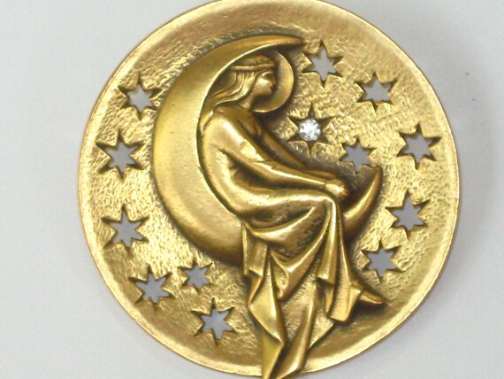 ☆TATIANA☆ Old Moon Antique Pearl Brooch BCH0094 Alva Museum Replicas DIANA GODDESS of the MOON Brooch