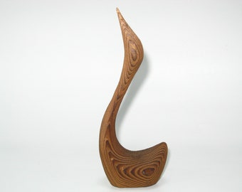 Retro Cryptomeria Heron Figurine; Vintage Hand Carved Japanese Cedar Wood Egret; Bojesen / Laurids Lonborg era