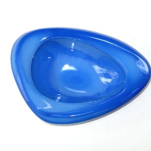 Mid Century Modern Blue Slag Milk Glass Boomerang Trinket Dish; Retro Vintage Freeform Catchall