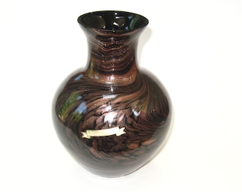 V. Nason Original Label Murano 9" Black & Gold Swirl AVVENTURINA Vase MINT; Vintage MCM Mouthblown Italian Art Glass