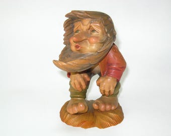 ANRI Italy 6" Little Folk of Salvans Mountain Hand Carved Wood WEATHERMAN Troll; Rare Size Gnome Figurine Signed w/ Labels MINT