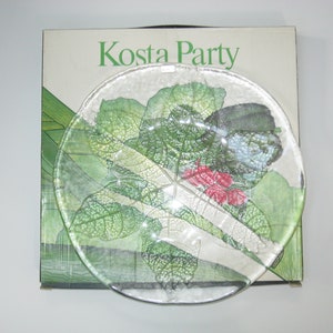 Kosta Boda PARTY LEAF 13&quot; Glass Serving Platter Ann & Goran Warff #77286 w/ Label + Original Box - Vintage MCM Scandinavian Design