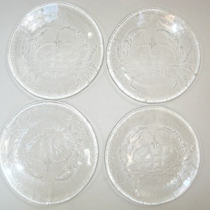 Set 4 Kosta Boda PARTY MARINA / CRAB 10.5&quot; Glass Dinner Plates #78513; Goran Warff Mid Century Modern Nordic Dinnerware