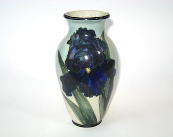 Santa Barbara Ceramic Design Early 1982 SBCD Art Pottery Vase; Vintage Handpainted Iris Signed Allison Atwill