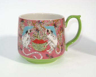 Paige Gemmell for Anthropologie EASTERN ANIMALS Monkeys Mug; Rare Colorful Coffee Tea Cup