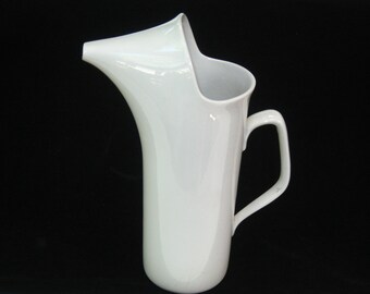 LaGardo Tackett Schmid Ironstone 10.75" Bird Beak Spout Carafe; Vintage 1958 Mid Century Modern White China Pitcher - Please Read