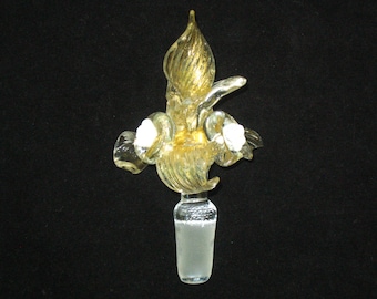 Venetian Flower & Leaf Perfume Bottle Stopper Replacement Only AS IS; Vintage Salviati Style Murano Art Glass w/ Gold Dust
